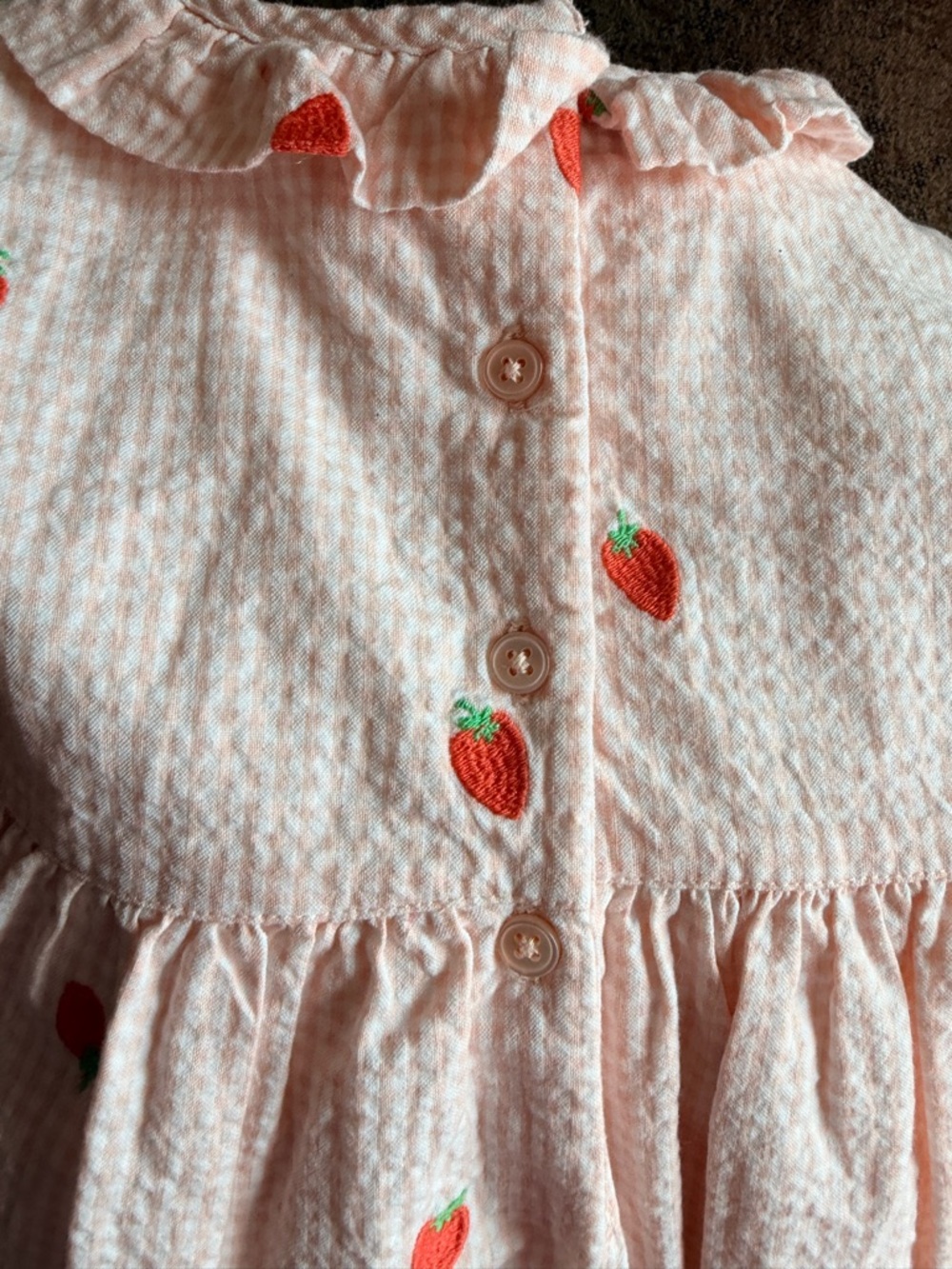 Mini Boden Pink Gingham Strawberry Embroidered Girls' Dress 2-3Y - Picture 5 of 7
